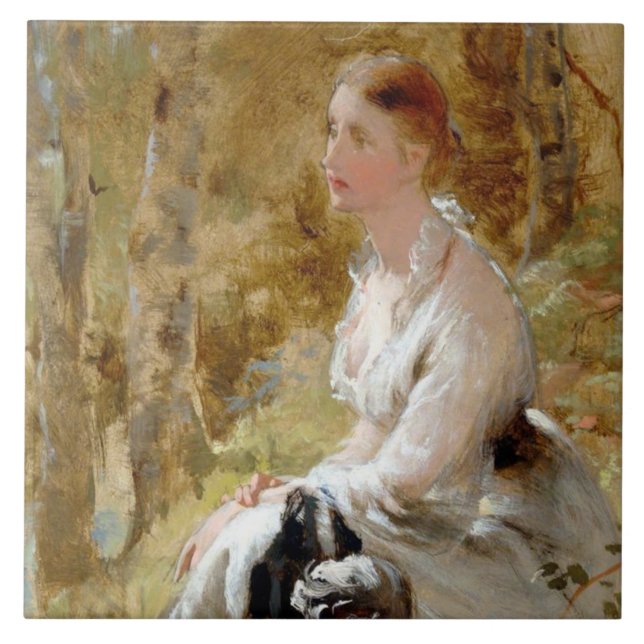 Seated Woman in a Forest (Elegant Beauty) Ceramic Tile (Front)