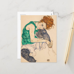 Seated Woman with Bent Knee by Egon Schiele Holiday Postcard