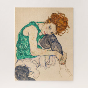 Seated Woman with Bent Knee by Egon Schiele Jigsaw Puzzle