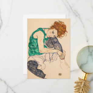 Seated Woman with Bent Knee by Egon Schiele Thank You Card