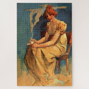 Seated Woman with Coffee Cup - Alphonse Mucha Jigsaw Puzzle