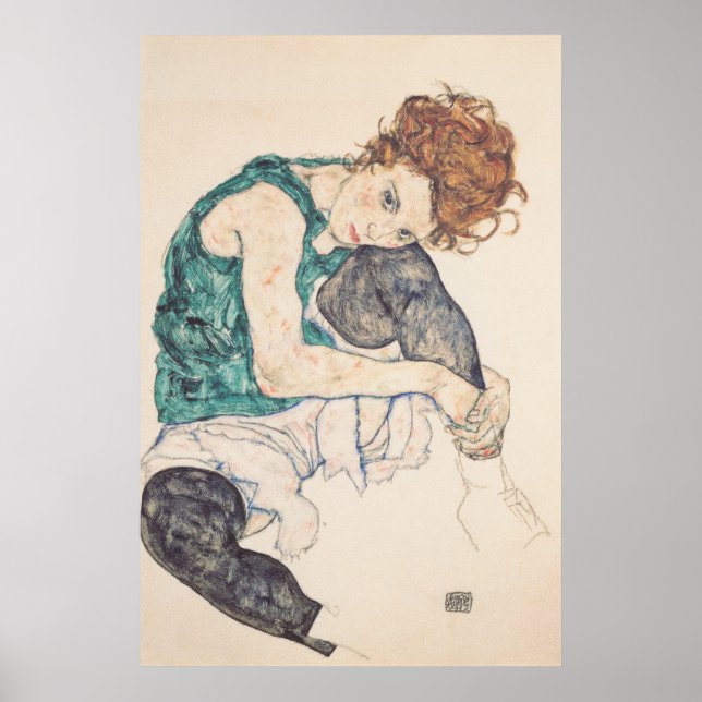 Seated Woman With Head On Knee Canvas Print (Front)