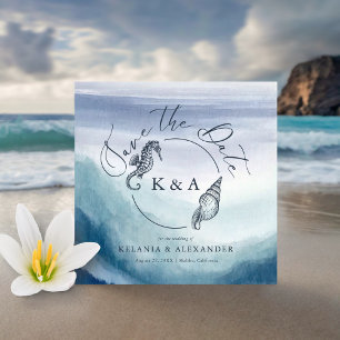 SEATERNAL Ocean Waves Nautical Monogram Wedding Save The Date