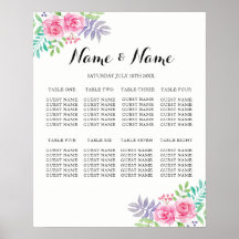 Seating 8 Table Poster Wedding Floral Watercolour