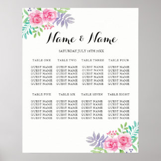 Seating 8 Table Poster Wedding Floral Watercolour