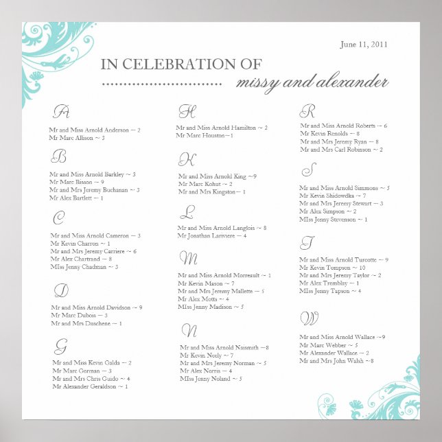 Seating Arrangement Chart (Front)