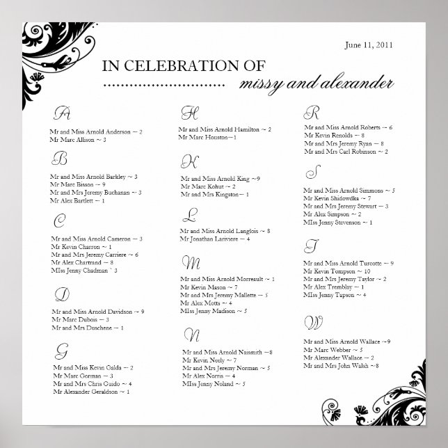 Seating Arrangement Chart ~ Custom (Front)