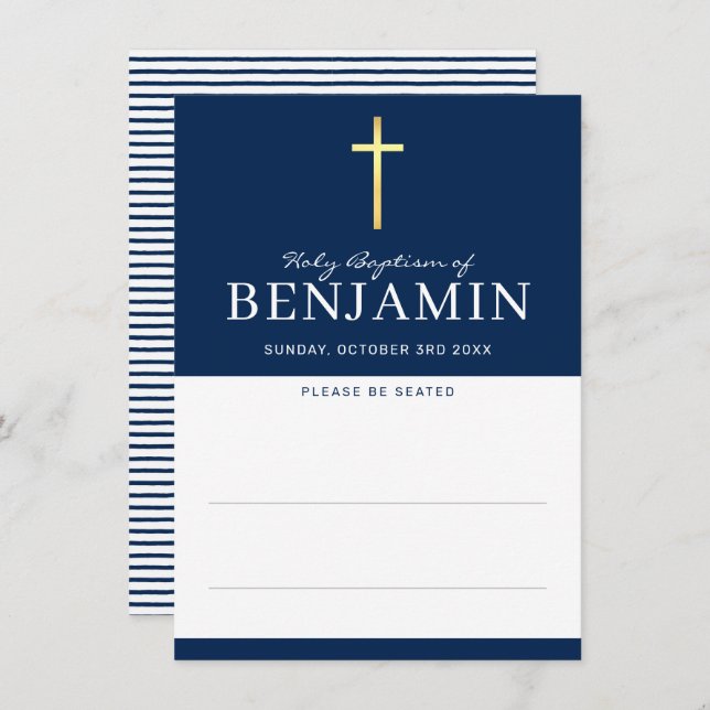 SEATING CARD holy baptism minimal navy blue (Front/Back)