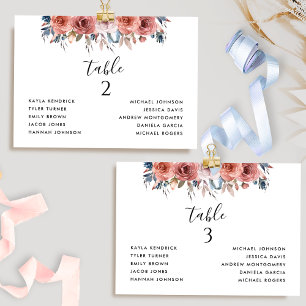 Seating Cards with Guest Names Blush Pink and Blue