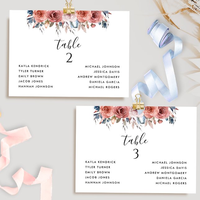 Seating Cards with Guest Names Blush Pink and Blue (Creator Uploaded)