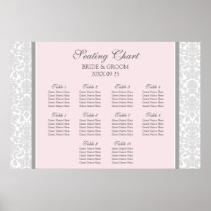 Seating Chart 10 Tables Pink Grey Damask