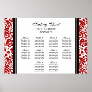 Seating Chart 10 Tables Red Black Damask