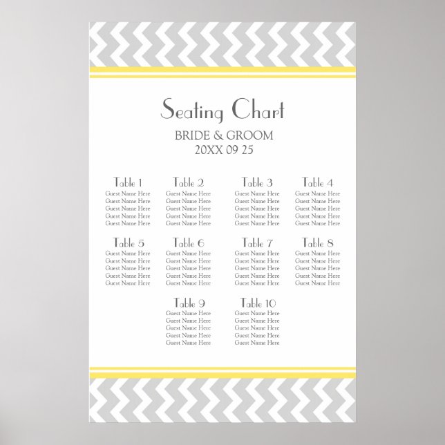 Seating Chart 10 Tables Yellow Grey Chevron (Front)