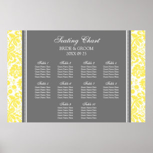 Seating Chart 10 Tables Yellow Grey Damask