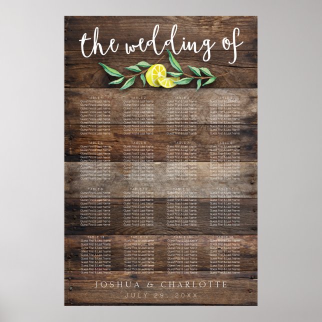 SEATING CHART 121-160 | Rustic Wood Lemon Wedding (Front)