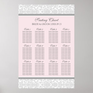 Seating Chart 12 Tables 96 Guests Pink Grey Damask