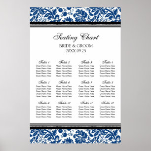 Seating Chart 12 Tables Black Blue Damask