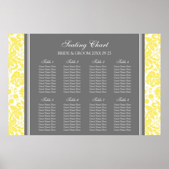 Seating Chart 8 Tables Yellow Grey Damask (Front)