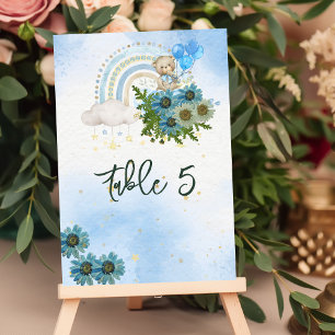 Seating Chart Beary Boho Rainbow Blue Balloon Table Number