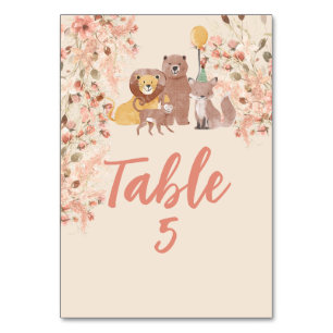 Seating Chart Boho Safari party cute fox lion bear Table Number