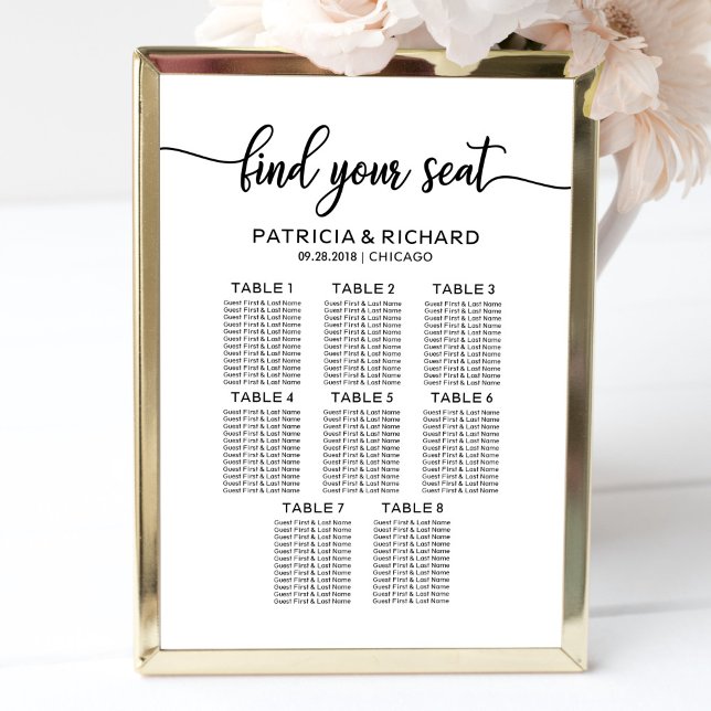 Seating Chart Elegant Calligraphy - 8 Tables (Creator Uploaded)