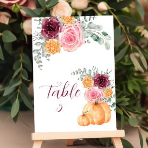 Seating Chart Fall Pumpkin Burgundy Blush Pink Table Number