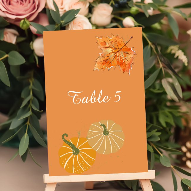 Seating Chart Fall Rust Leaves orange gold Pumpkin Table Number (Creator Uploaded)