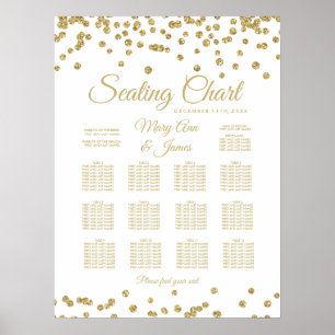Seating Chart Gold Faux Glitter Confetti White