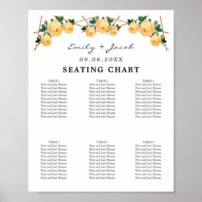 Seating Chart Gold Geometric Orange Floral Wed 60 (Front)