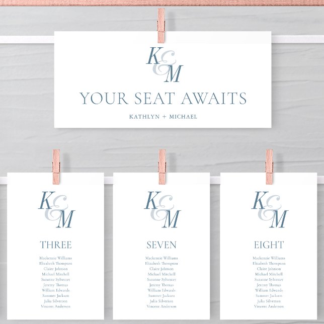 Seating Chart Header Dusty Blue Monogram Card (Creator Uploaded)