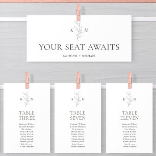 Seating Chart Header Minimalist Greenery Leaf Card