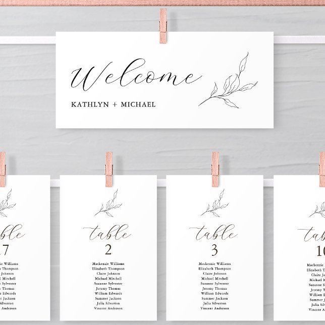 Seating Chart Header Minimalist Greenery Leaf Card (Creator Uploaded)