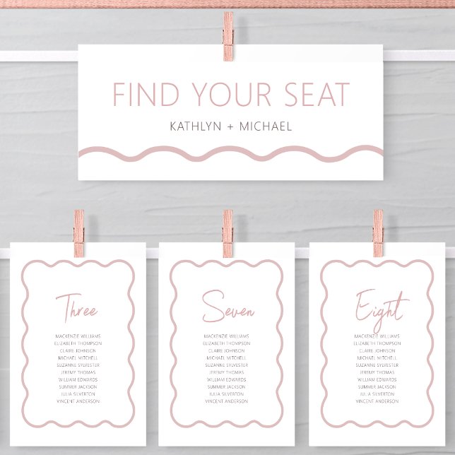 Seating Chart Header Modern Blush Pink Wavy Card (Creator Uploaded)