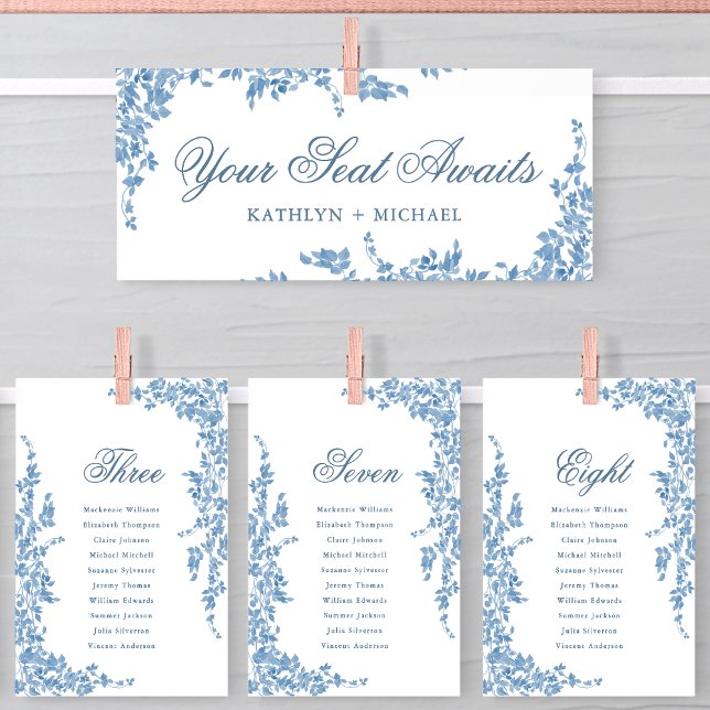 Seating Chart Header Vintage Blue Floral Card (Creator Uploaded)