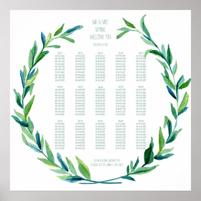 Seating Chart Laurel Wreath Olive Leaf Branch Mod (Front)