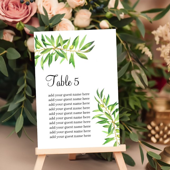 Seating Chart Modern Simple Olive Branch Greenery Table Number (Creator Uploaded)