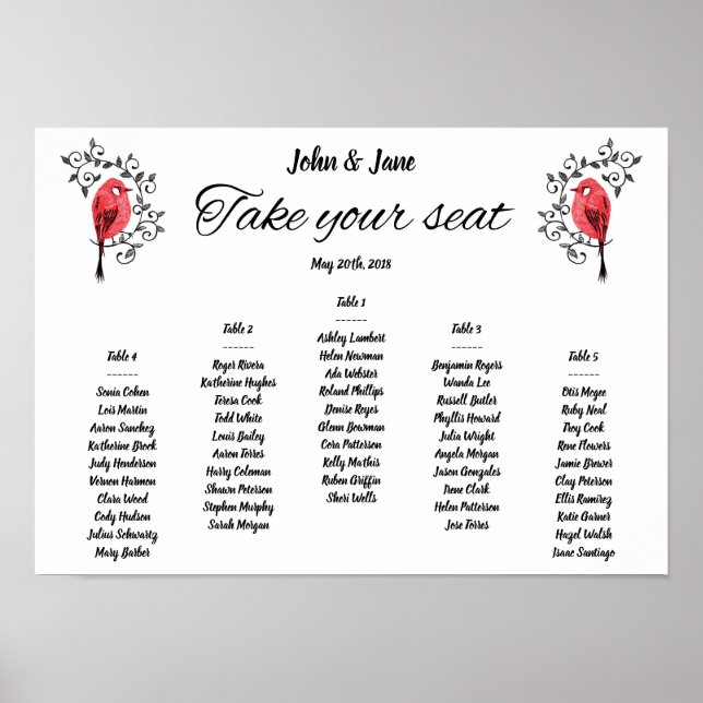 Seating Chart Poster - Birds Design (Front)