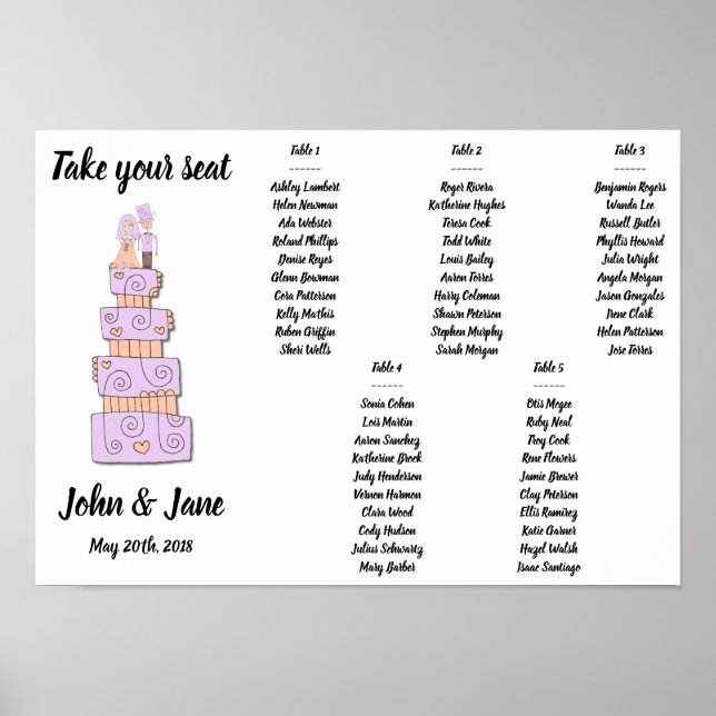 Seating Chart Poster - Wedding Cake Design (Front)