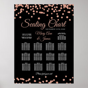 Seating Chart Rose Gold Faux Glitter Confetti Blac