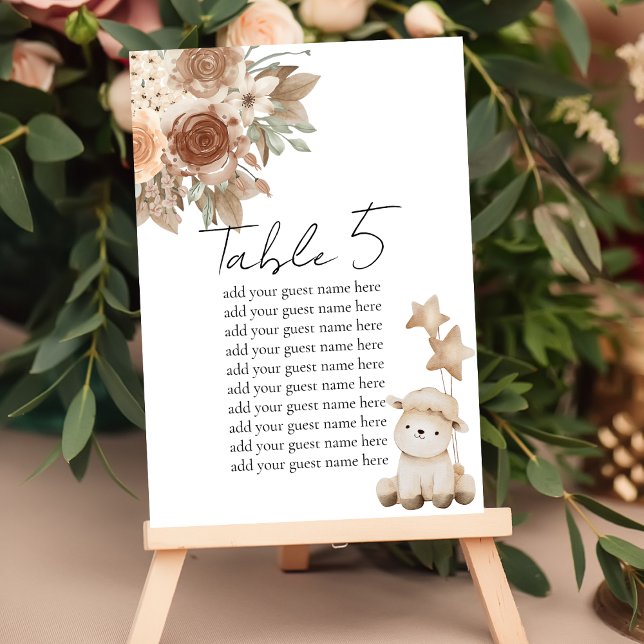 Seating Chart Rustic Brown Sweet Little Lamb Table Number (Creator Uploaded)