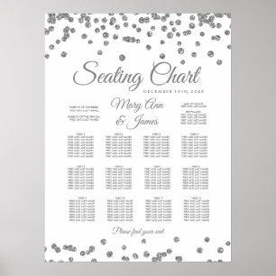 Seating Chart Silver Faux Glitter Confetti White