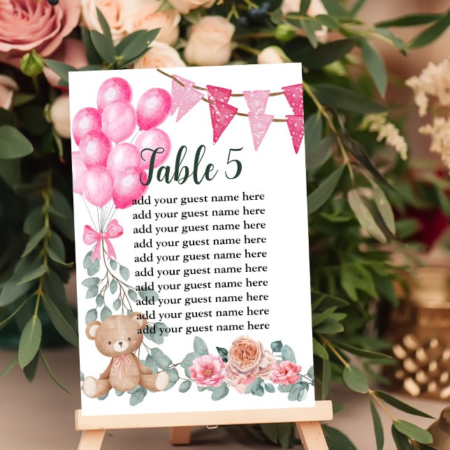 Seating Chart Sweet Baby Girl Pink Balloon Table Number (Creator Uploaded)