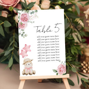 Seating Chart Sweet Little Lamb Pink Rose Greenery Table Number