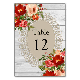 Seating Chart Table Card White Wood Lace Flowers