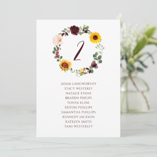 Seating Chart Table Number Wedding Fall Sunflower (Standing Front)