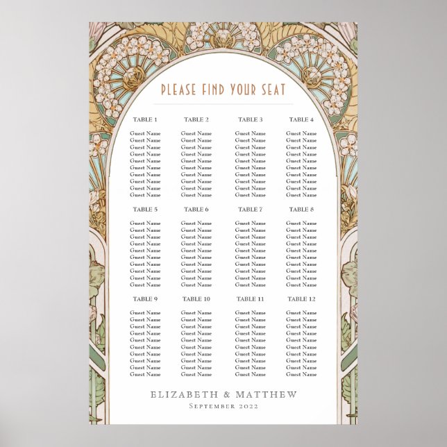 Seating Chart Vintage Wedding Art Nouveau (Front)
