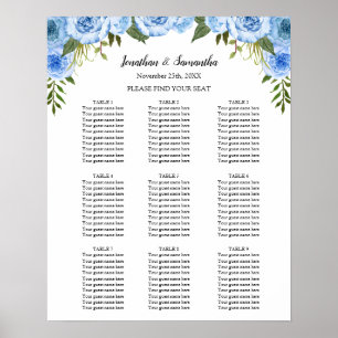 Seating Chart Wedding Ceremony Blue Flowers sign