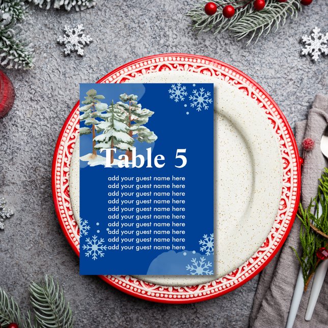 Seating Chart Winter Forest Snowflake Royal Blue Table Number (Creator Uploaded)