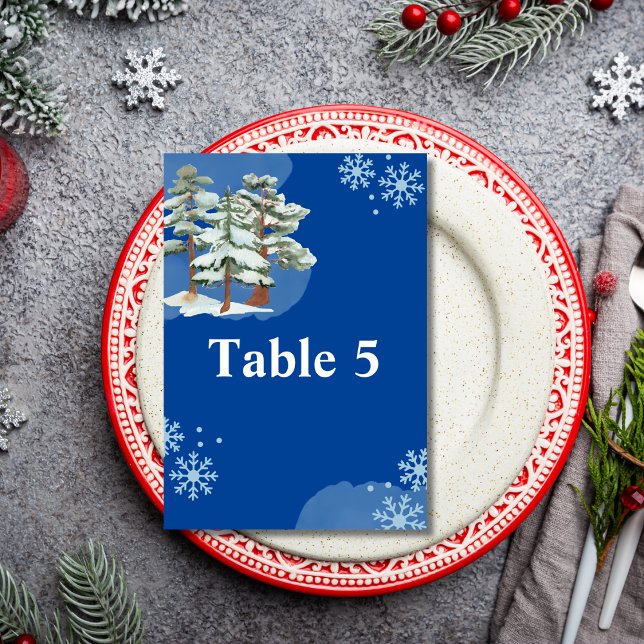 Seating Chart Winter Forest Snowflake Royal Blue Table Number (Creator Uploaded)