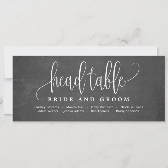 Seating Plan Head Table Card - Lovely Calligraphy (Front)